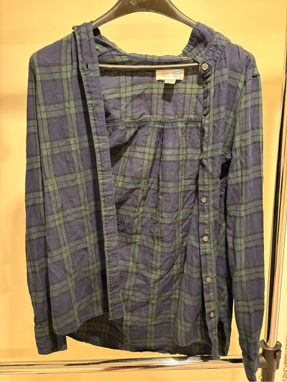 Old Navy Navy and Green Plaid Shirt